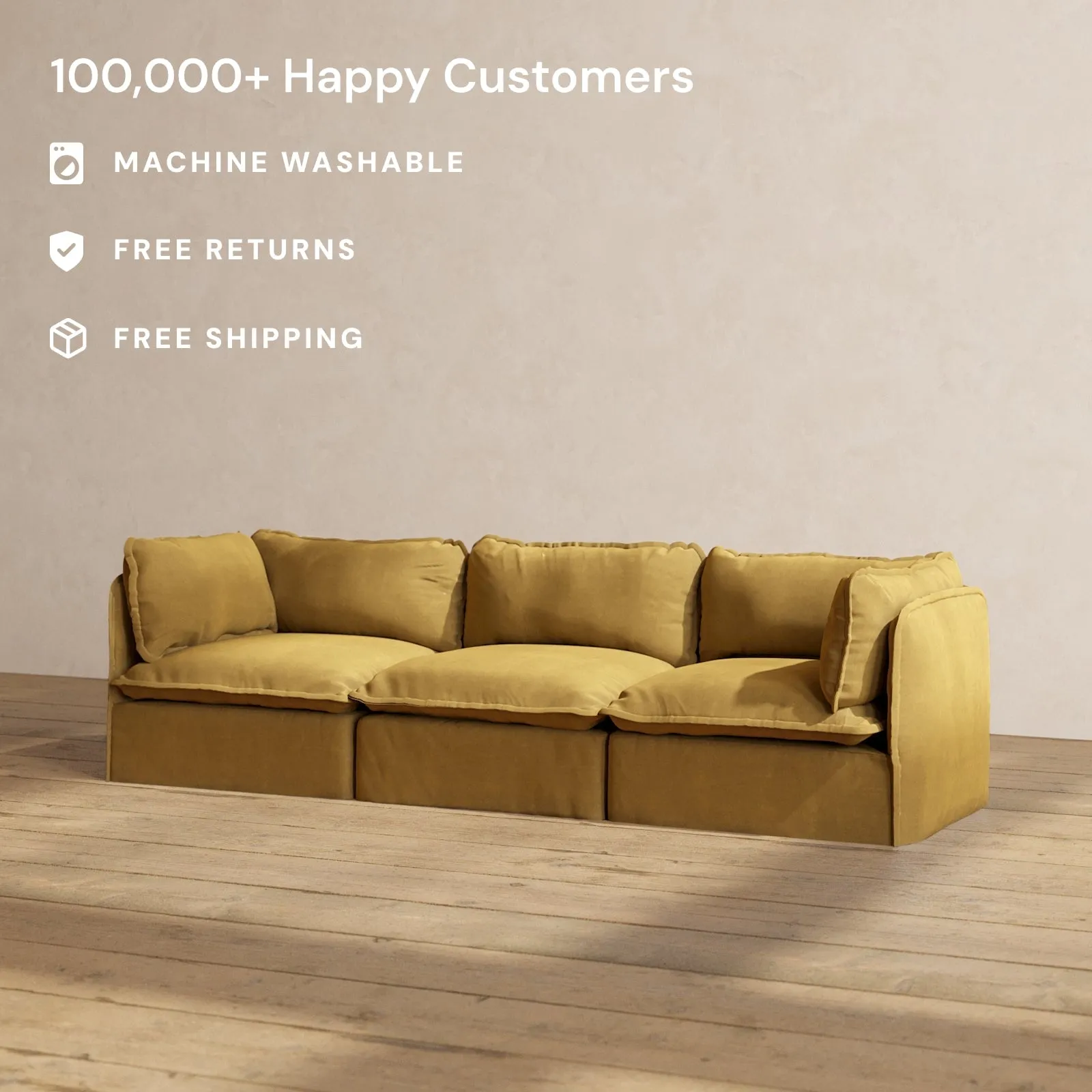 Slipcover Only - Modular Performance 3-Seater | Luxury Velvet in Toffee
