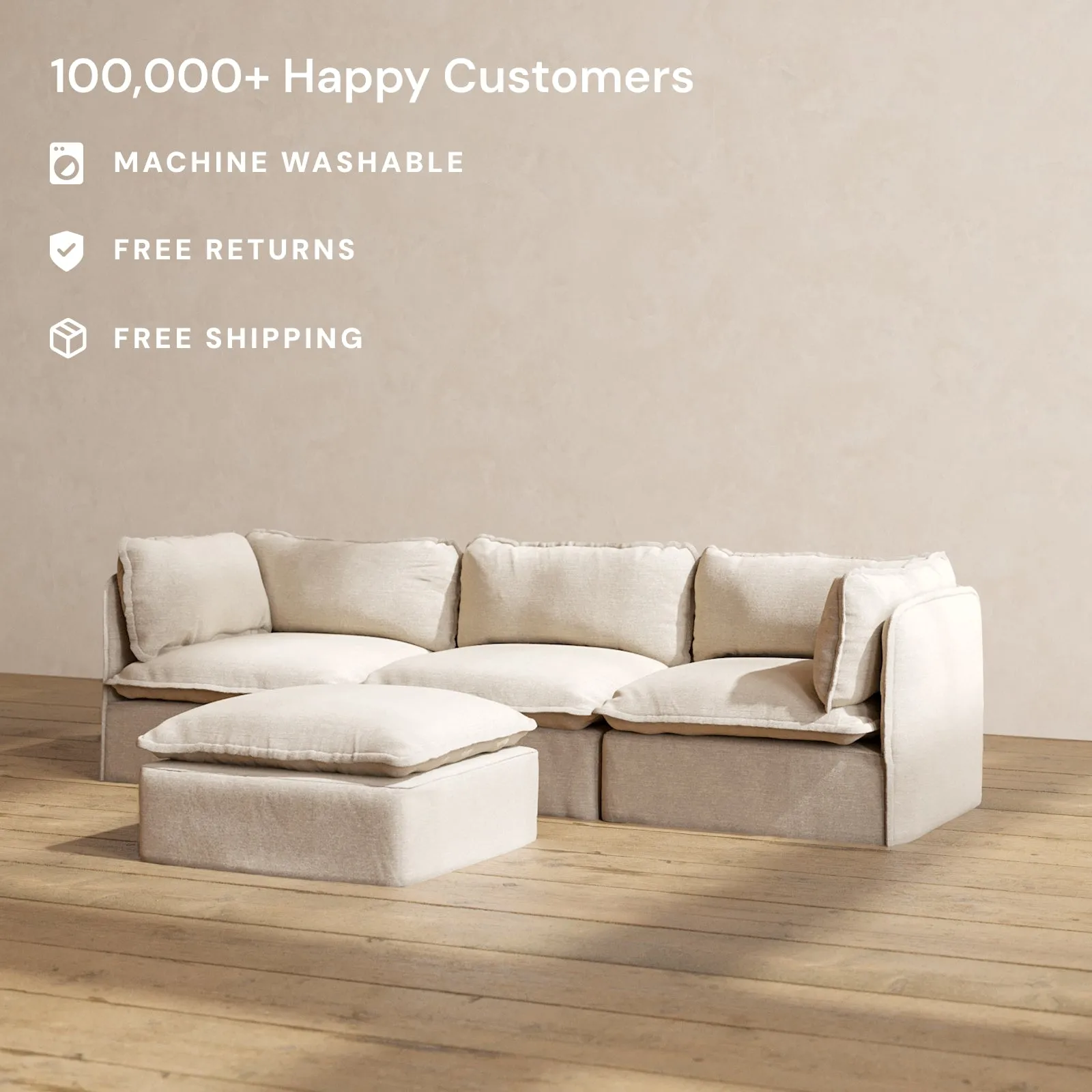 Slipcover Only - Modular Performance 3-Seater   Ottoman | Blended Weave in Oat