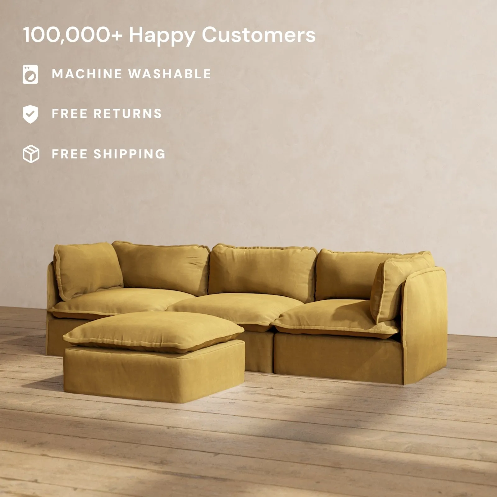 Slipcover Only - Modular Performance 3-Seater   Ottoman | Luxury Velvet in Toffee