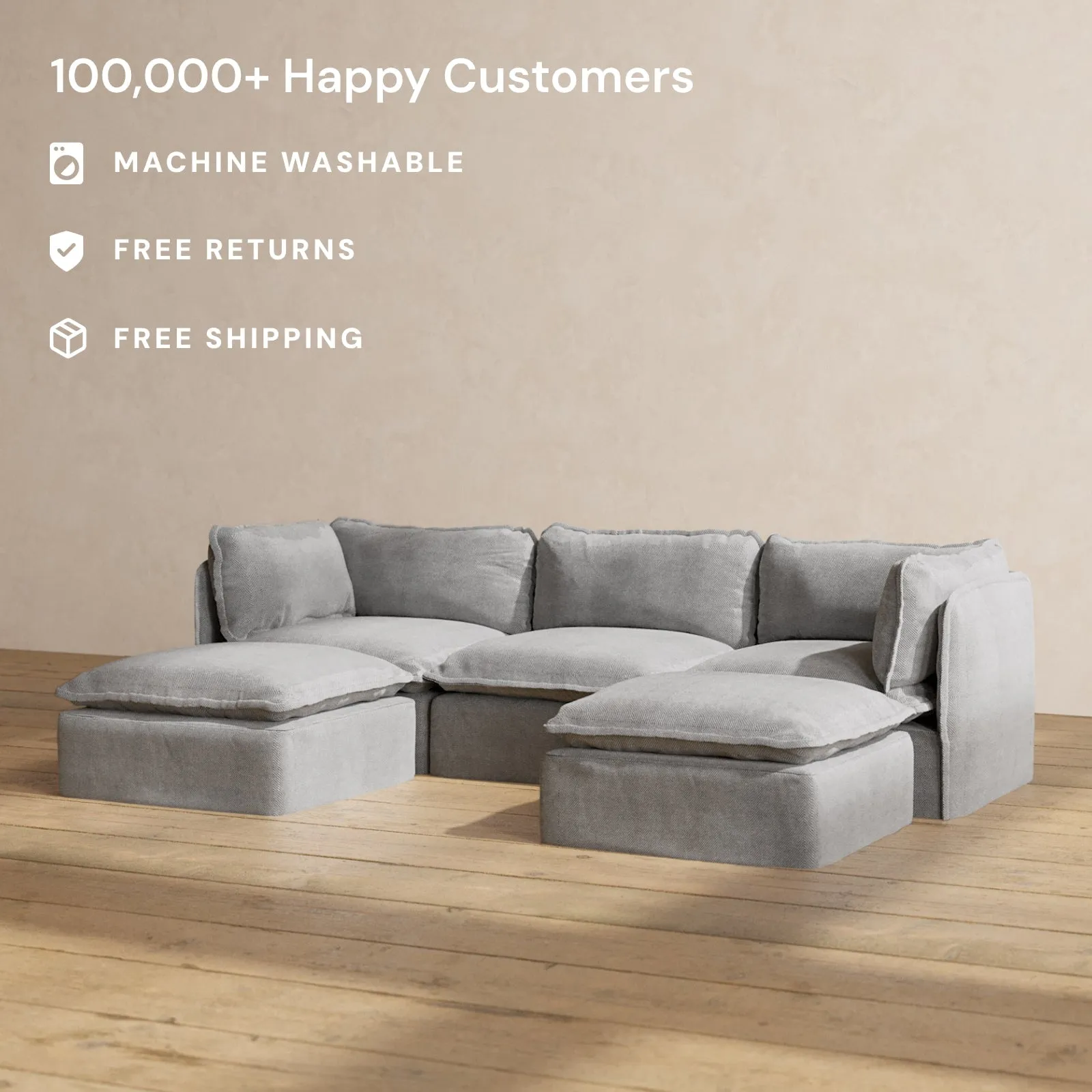Slipcover Only - Modular Performance 3-Seater U-Sectional | Plush Weave in Ash
