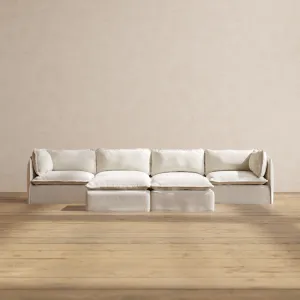 Slipcover Only - Modular Performance 4-Seater   Bench Ottoman | Blended Weave in Flour