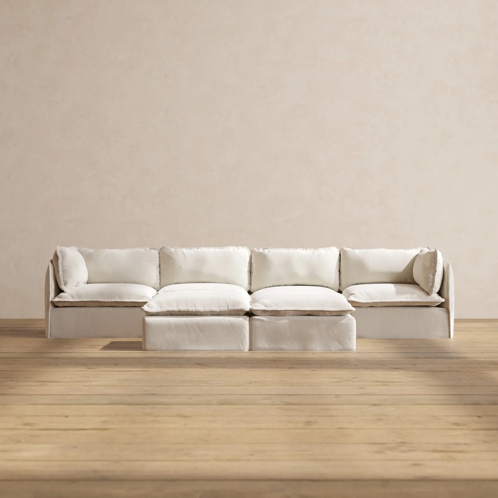 Slipcover Only - Modular Performance 4-Seater   Bench Ottoman | Blended Weave in Flour