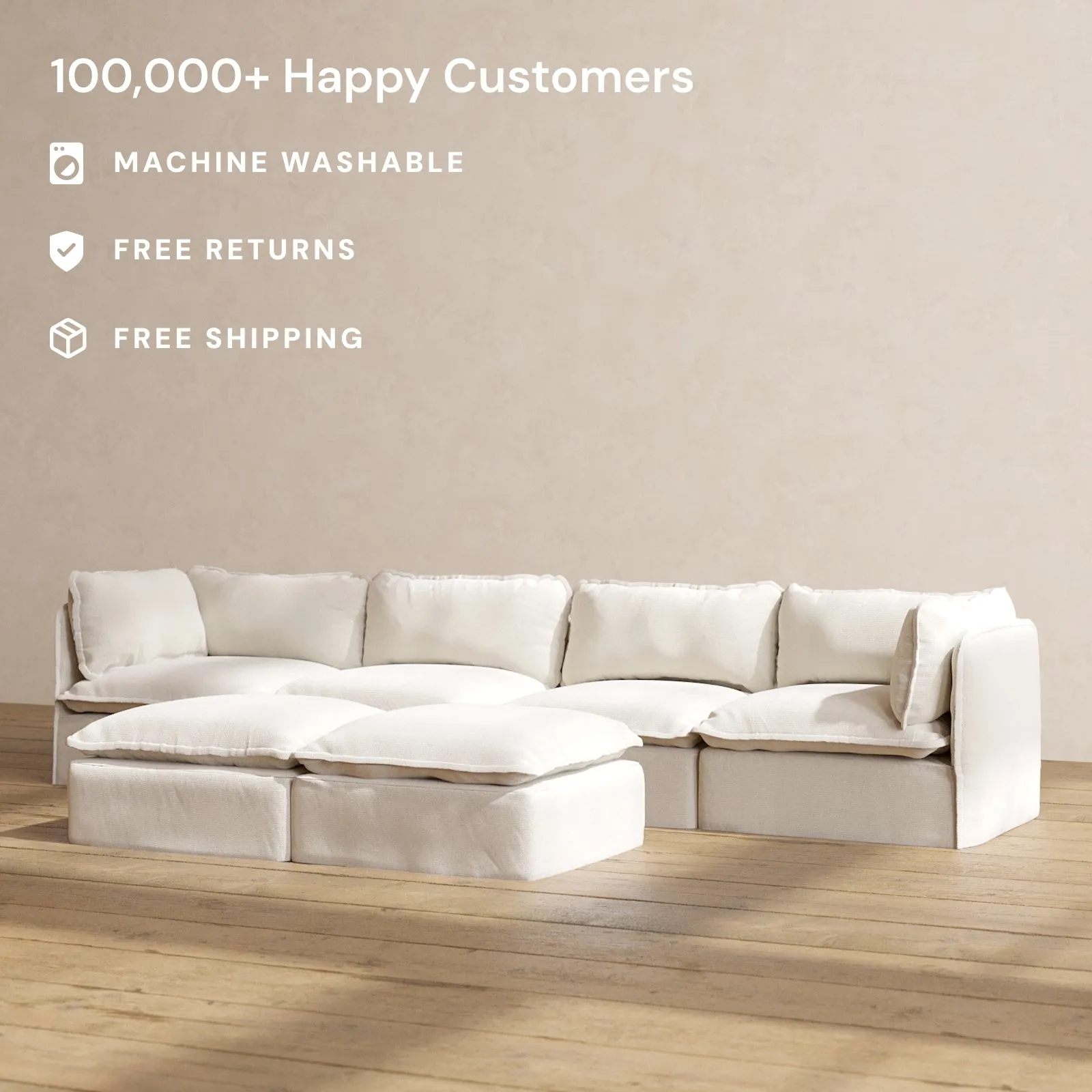Slipcover Only - Modular Performance 4-Seater   Bench Ottoman | Blended Weave in Flour