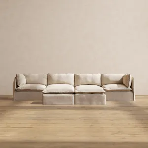Slipcover Only - Modular Performance 4-Seater   Bench Ottoman | Blended Weave in Oat