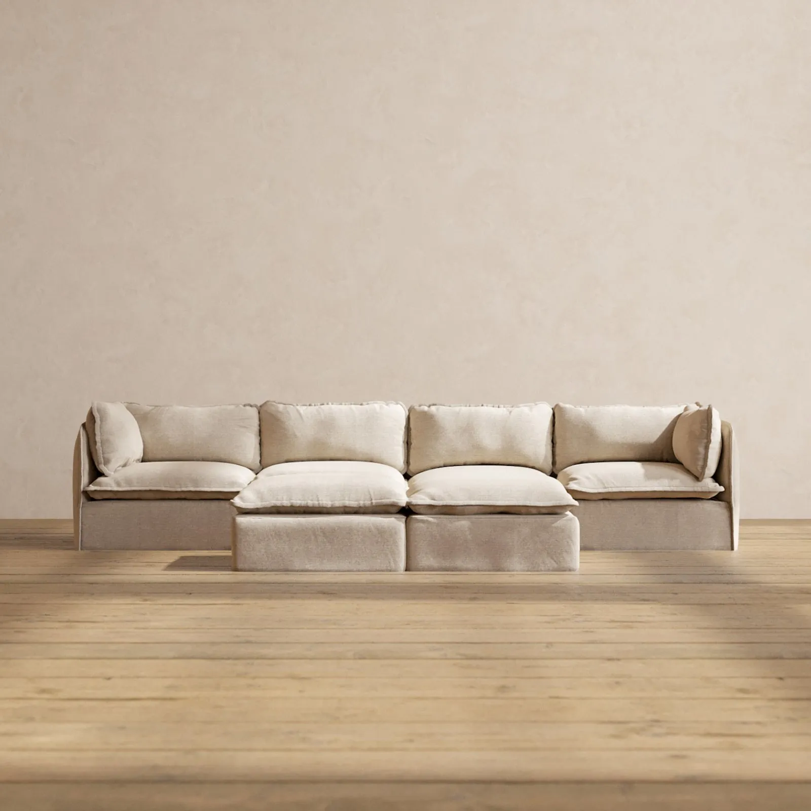 Slipcover Only - Modular Performance 4-Seater   Bench Ottoman | Blended Weave in Oat
