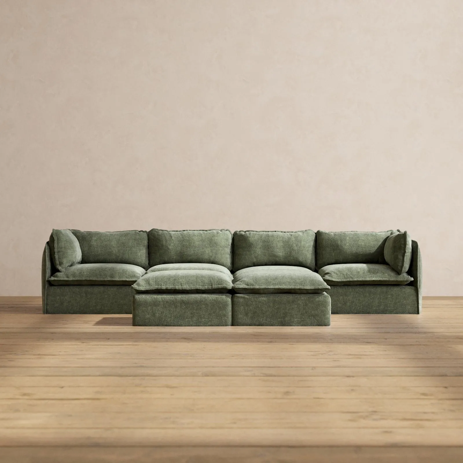 Slipcover Only - Modular Performance 4-Seater   Bench Ottoman | Heirloom Velvet in Willow