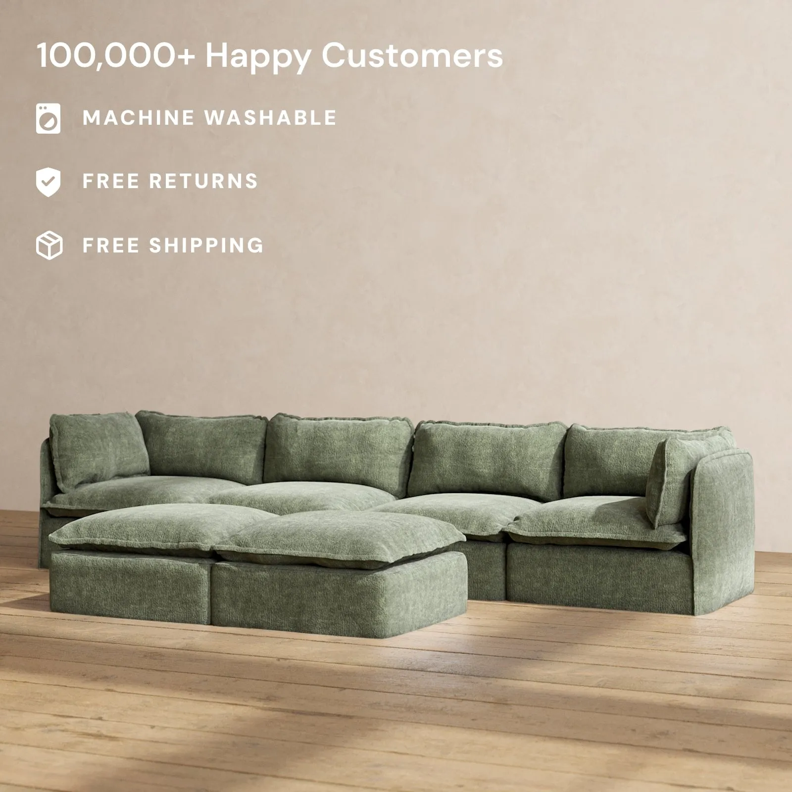 Slipcover Only - Modular Performance 4-Seater   Bench Ottoman | Heirloom Velvet in Willow