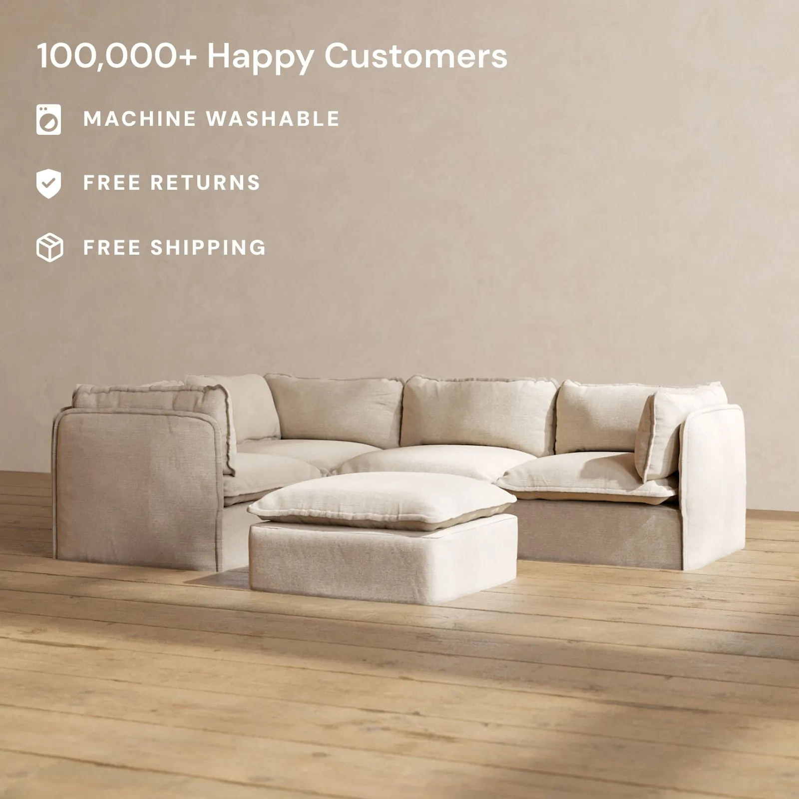 Slipcover Only - Modular Performance 4-Seater Corner Sectional   Ottoman | Blended Weave in Oat