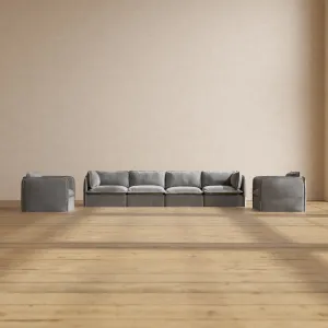 Slipcover Only - Modular Performance 4-Seater Sofa   Armchair Set | Plush Weave in Ash
