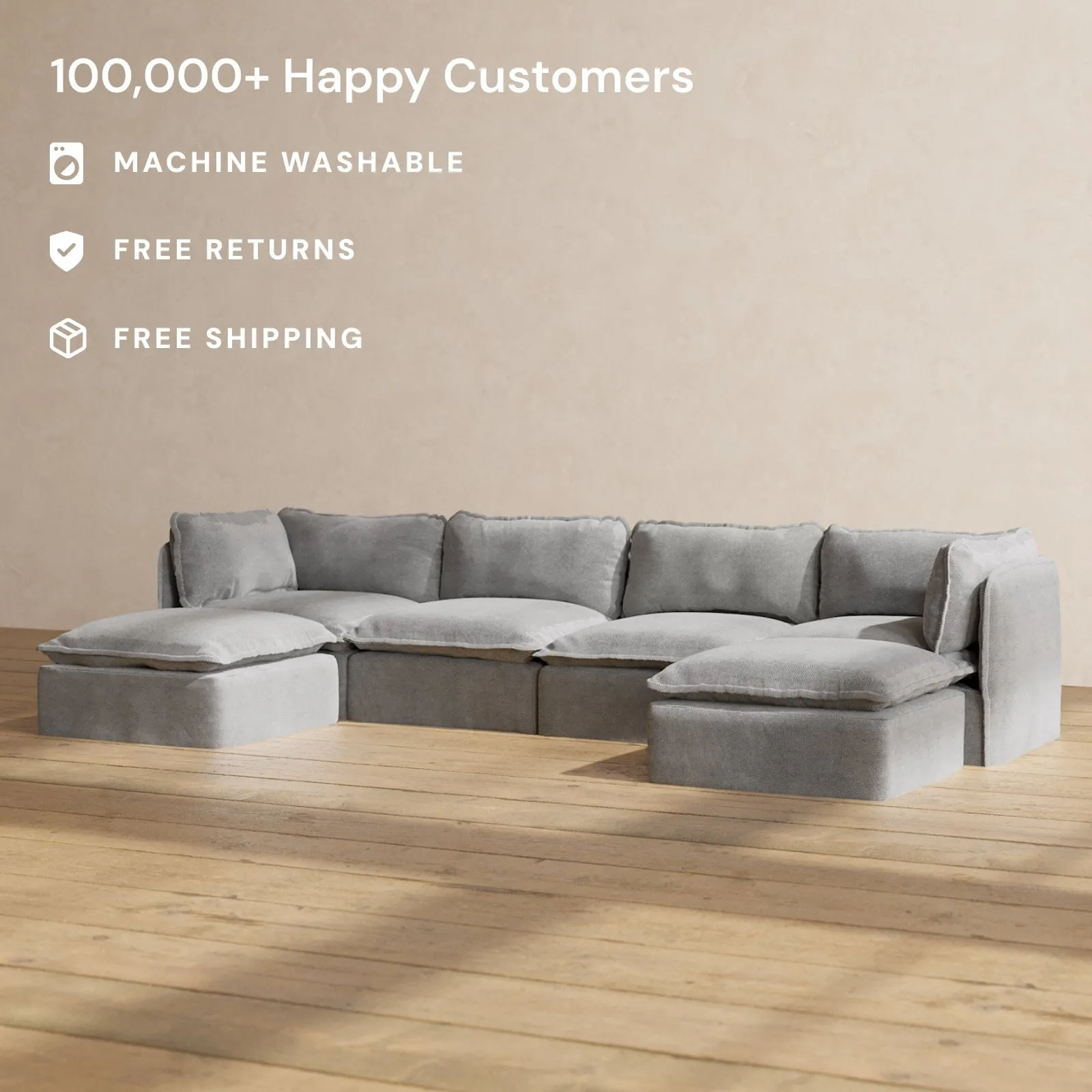 Slipcover Only - Modular Performance 4-Seater U-Sectional | Plush Weave in Ash