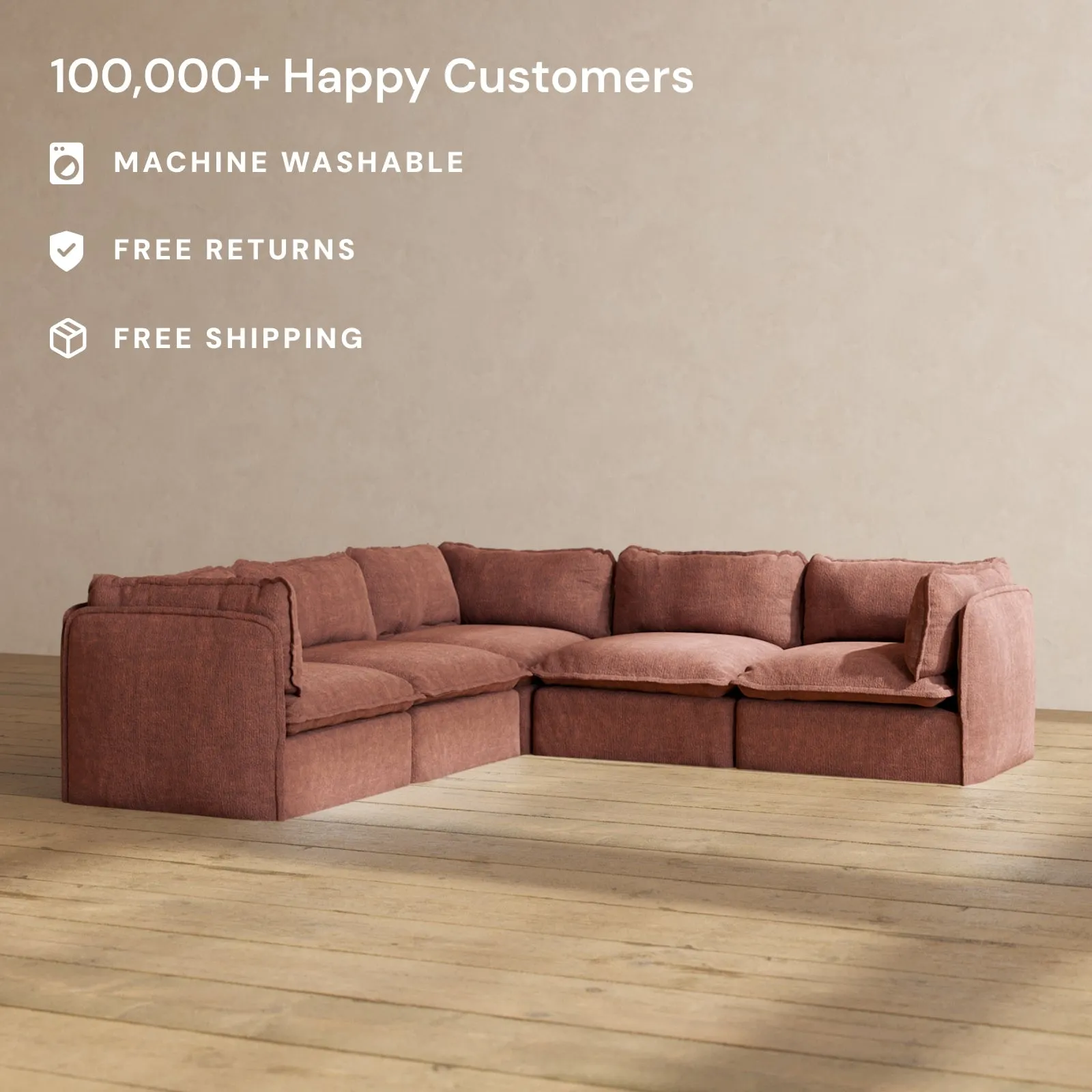 Slipcover Only - Modular Performance 5-Seater Corner Sectional | Heirloom Velvet in Chestnut