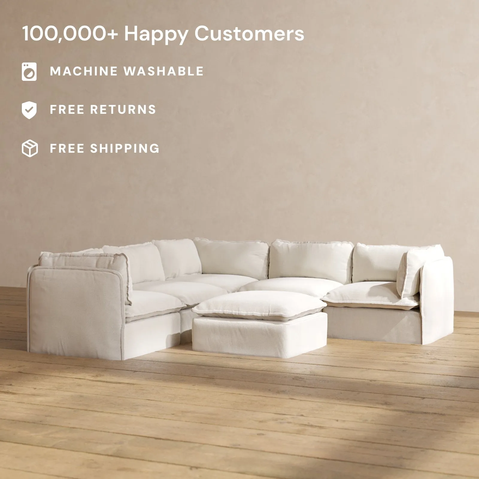 Slipcover Only - Modular Performance 5-Seater Corner Sectional   Ottoman | Blended Weave in Flour