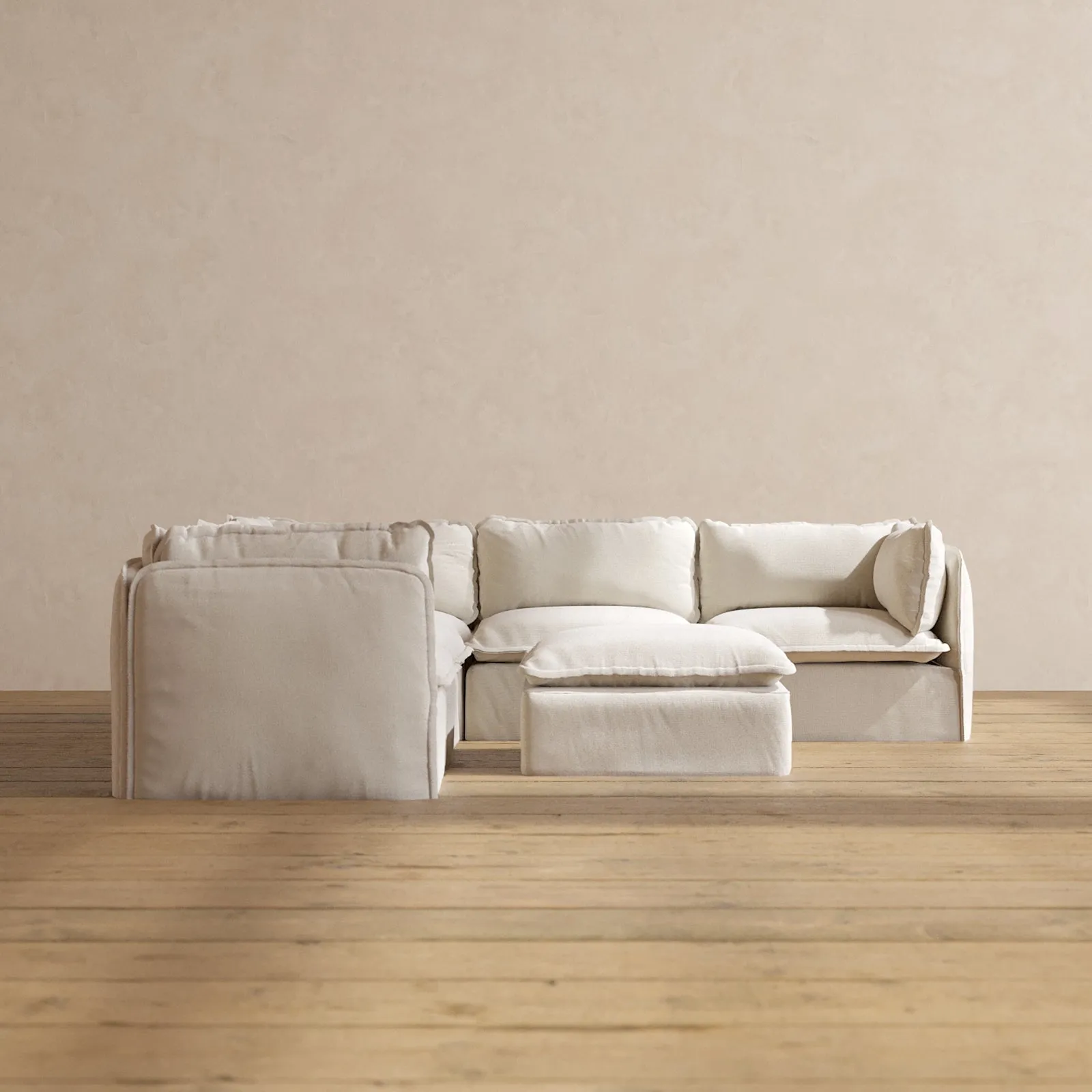 Slipcover Only - Modular Performance 5-Seater Corner Sectional   Ottoman | Blended Weave in Flour