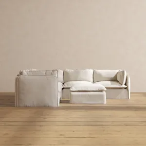 Slipcover Only - Modular Performance 5-Seater Corner Sectional   Ottoman | Blended Weave in Flour