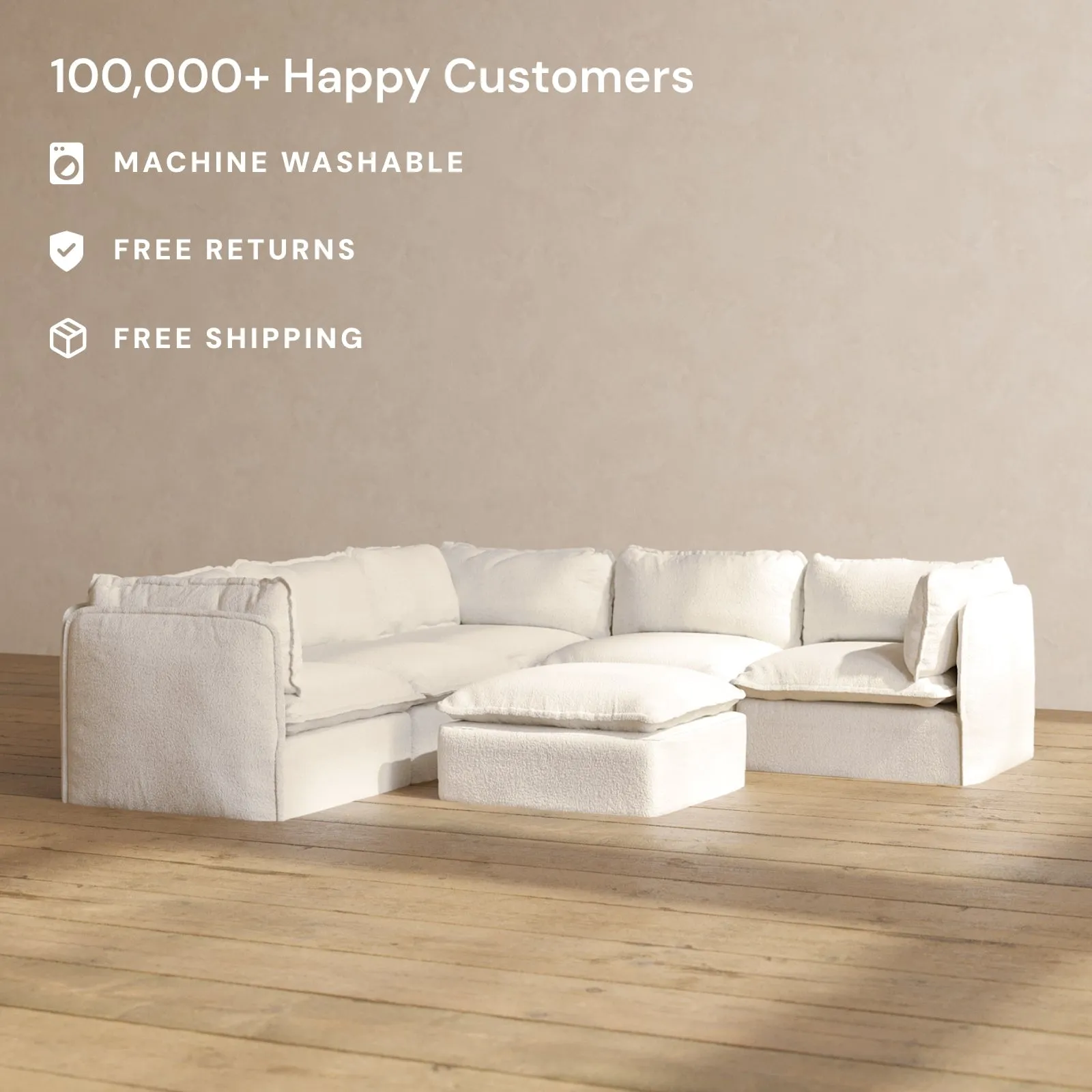 Slipcover Only - Modular Performance 5-Seater Corner Sectional   Ottoman | Knit Boucle in Mousse