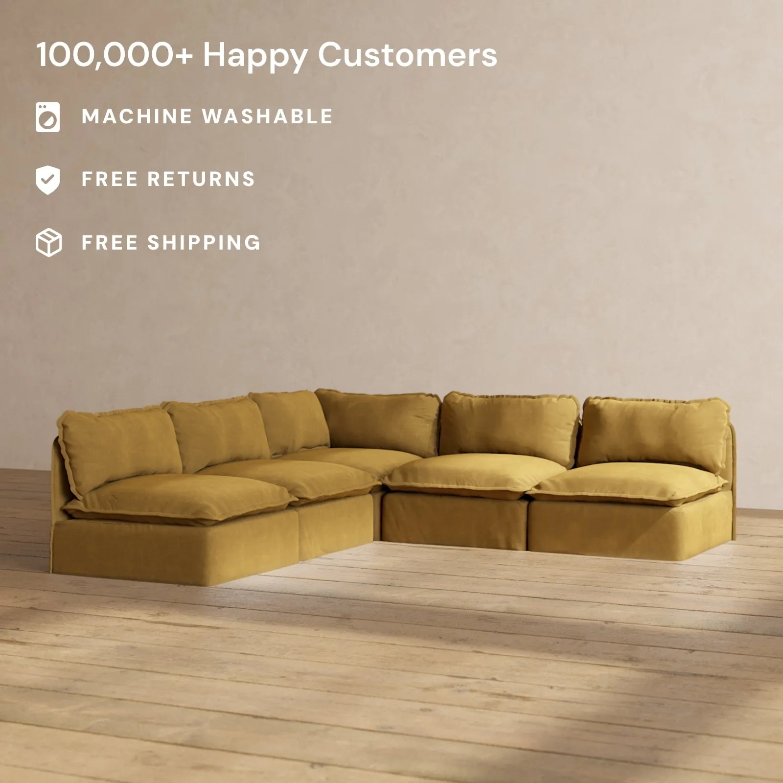 Slipcover Only - Modular Performance 5-Seater Open-Ends Corner Sectional | Luxury Velvet in Toffee