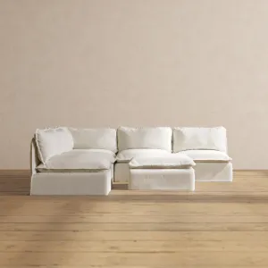 Slipcover Only - Modular Performance 5-Seater Open-Ends Corner Sectional   Ottoman | Plush Weave in Eggshell