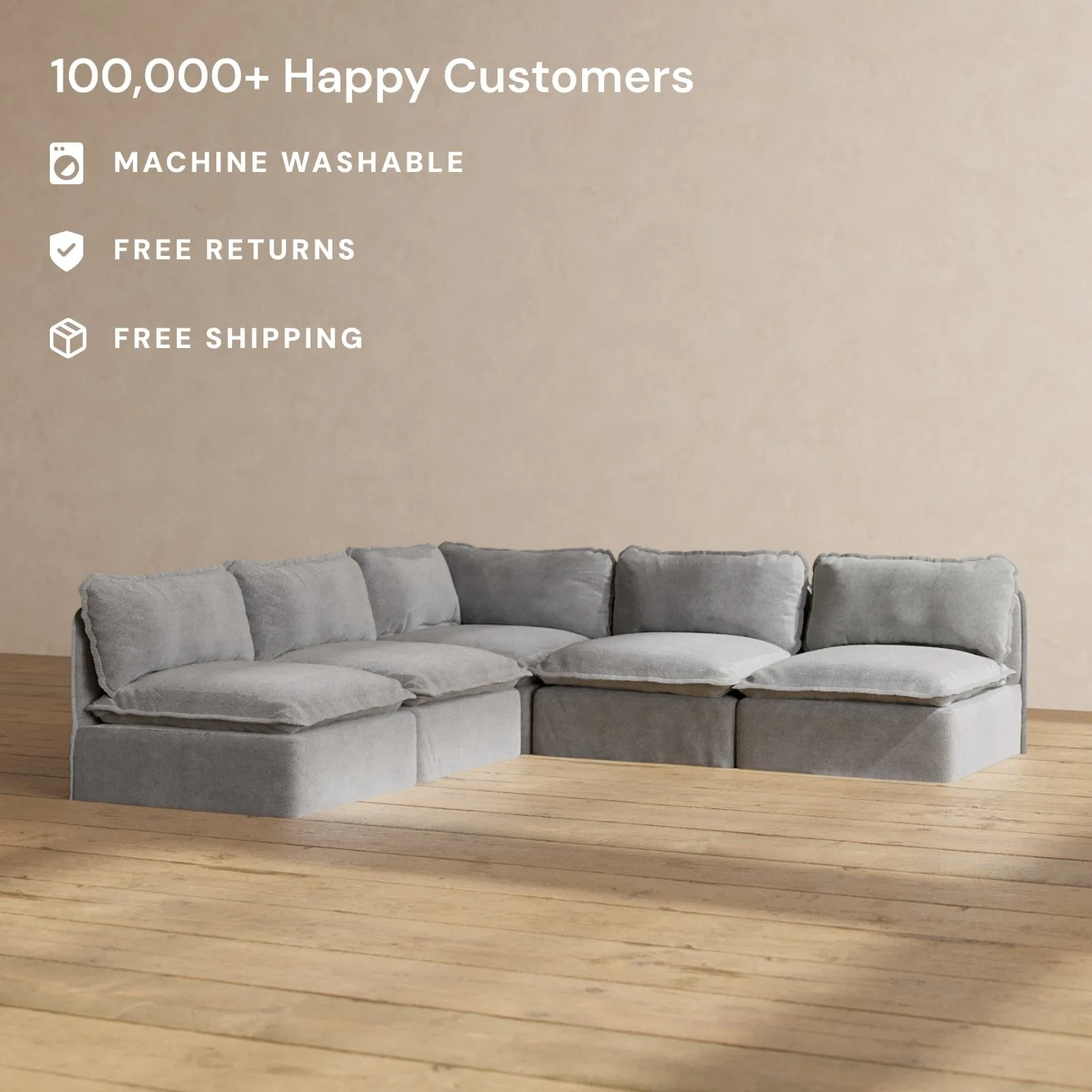 Slipcover Only - Modular Performance 5-Seater Open-Ends Corner Sectional | Plush Weave in Ash