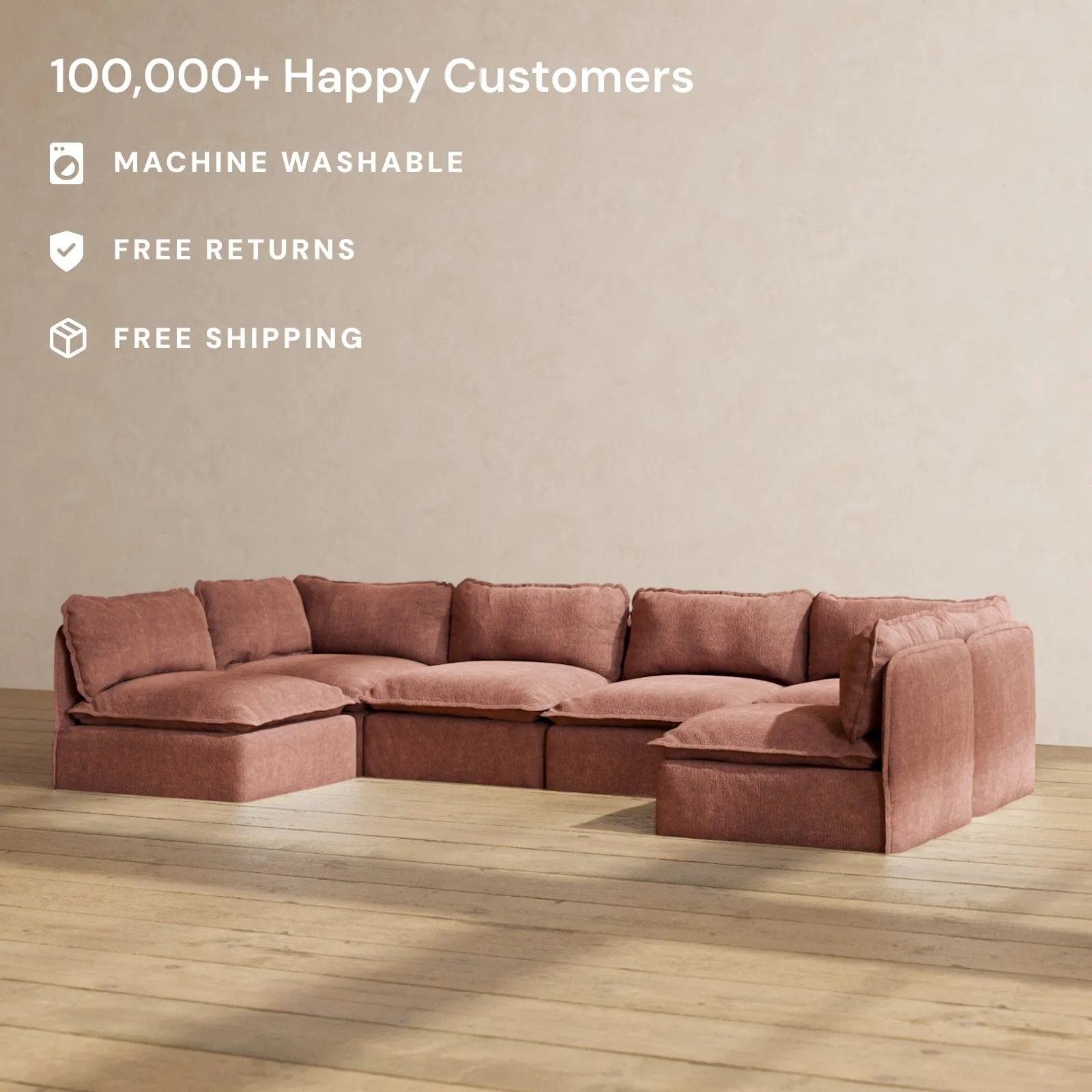 Slipcover Only - Modular Performance 6-Seater Open-Ends U-Sectional | Heirloom Velvet in Chestnut