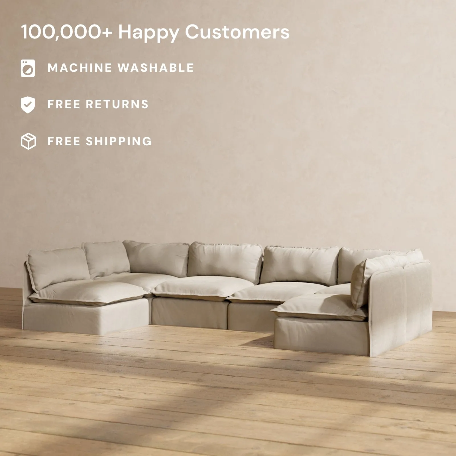 Slipcover Only - Modular Performance 6-Seater Open-Ends U-Sectional | Luxury Velvet in Dune