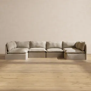 Slipcover Only - Modular Performance 6-Seater Open-Ends U-Sectional | Luxury Velvet in Dune