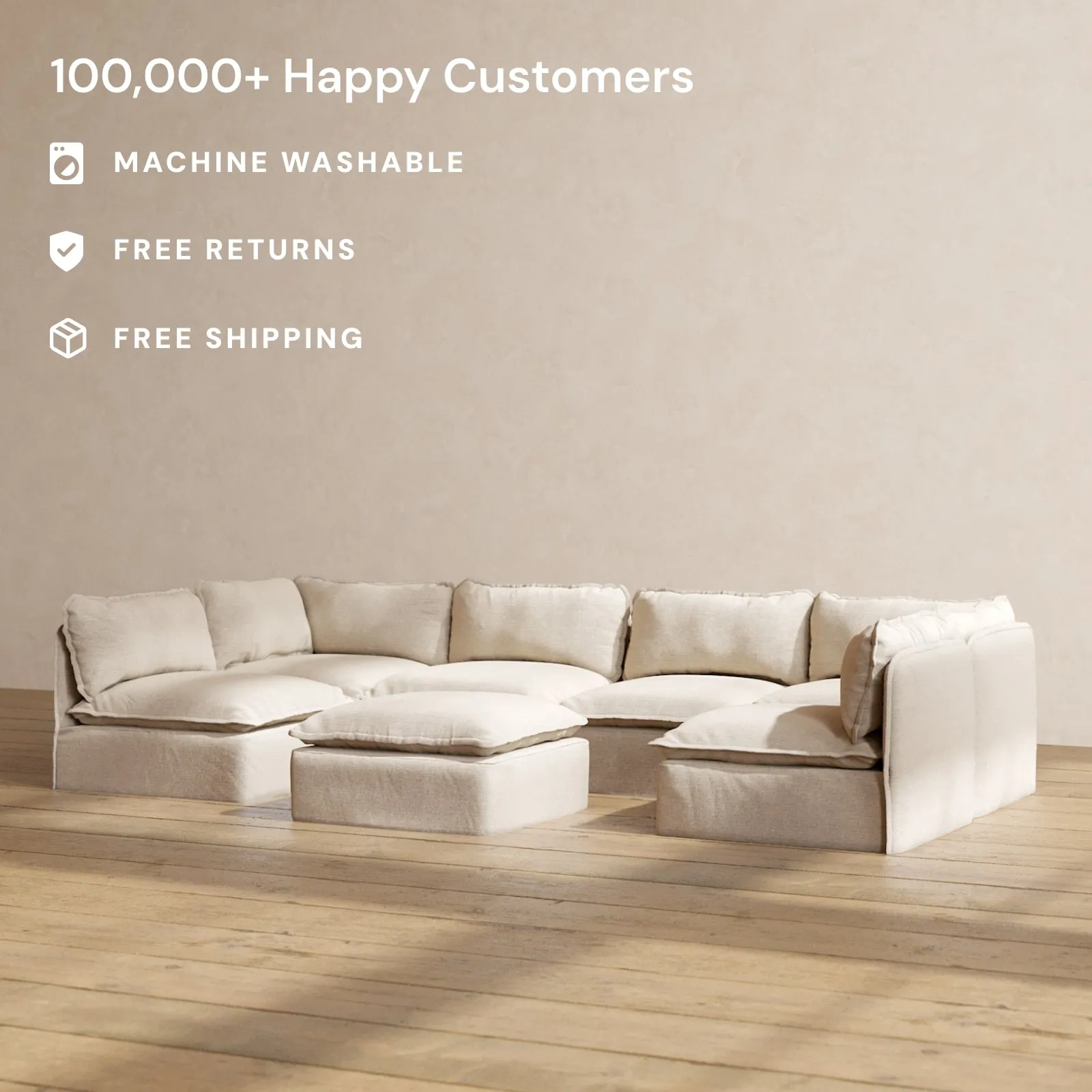 Slipcover Only - Modular Performance 6-Seater Open-Ends U-Sectional   Ottoman | Blended Weave in Oat