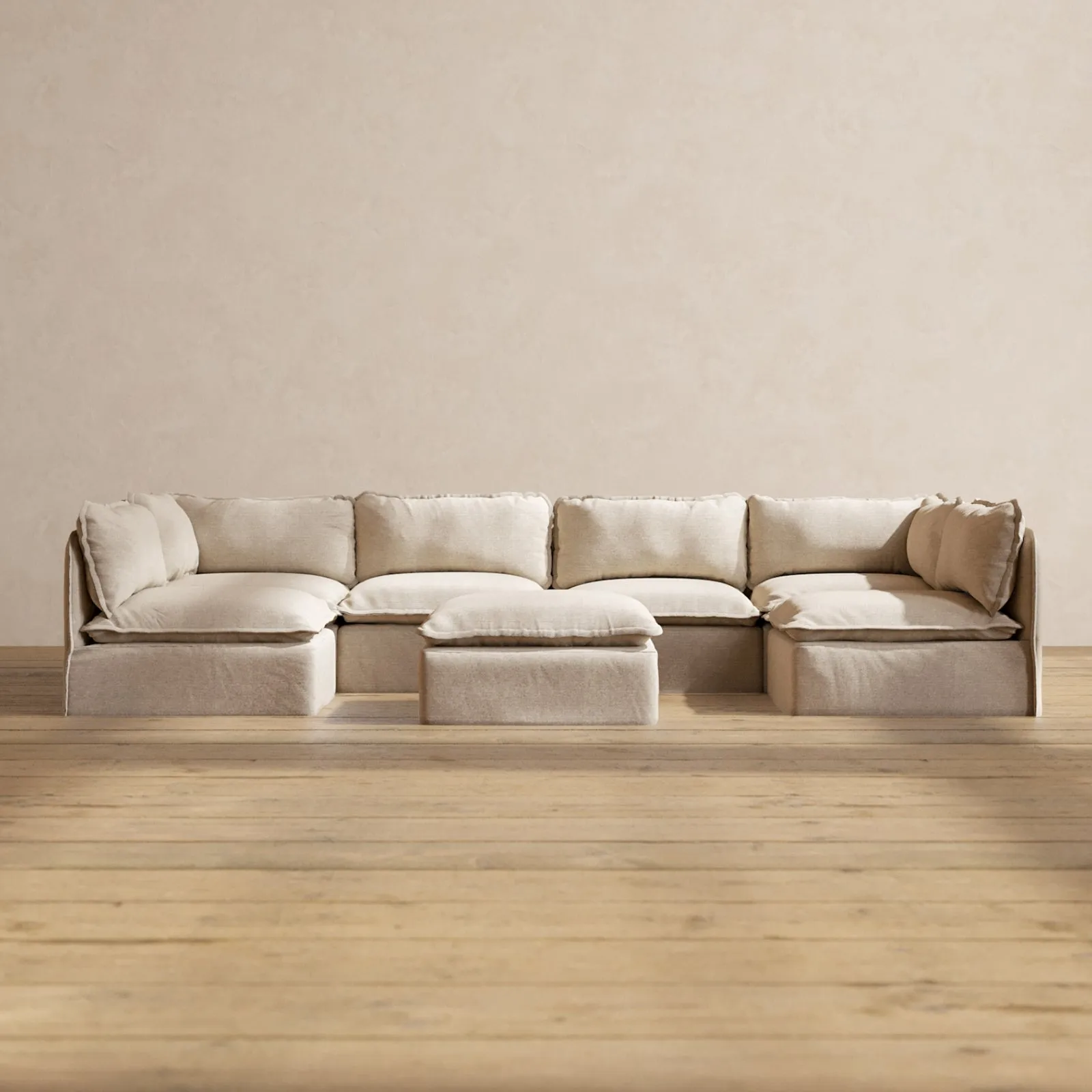 Slipcover Only - Modular Performance 6-Seater Open-Ends U-Sectional   Ottoman | Blended Weave in Oat