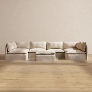 Slipcover Only - Modular Performance 6-Seater Open-Ends U-Sectional   Ottoman | Blended Weave in Oat