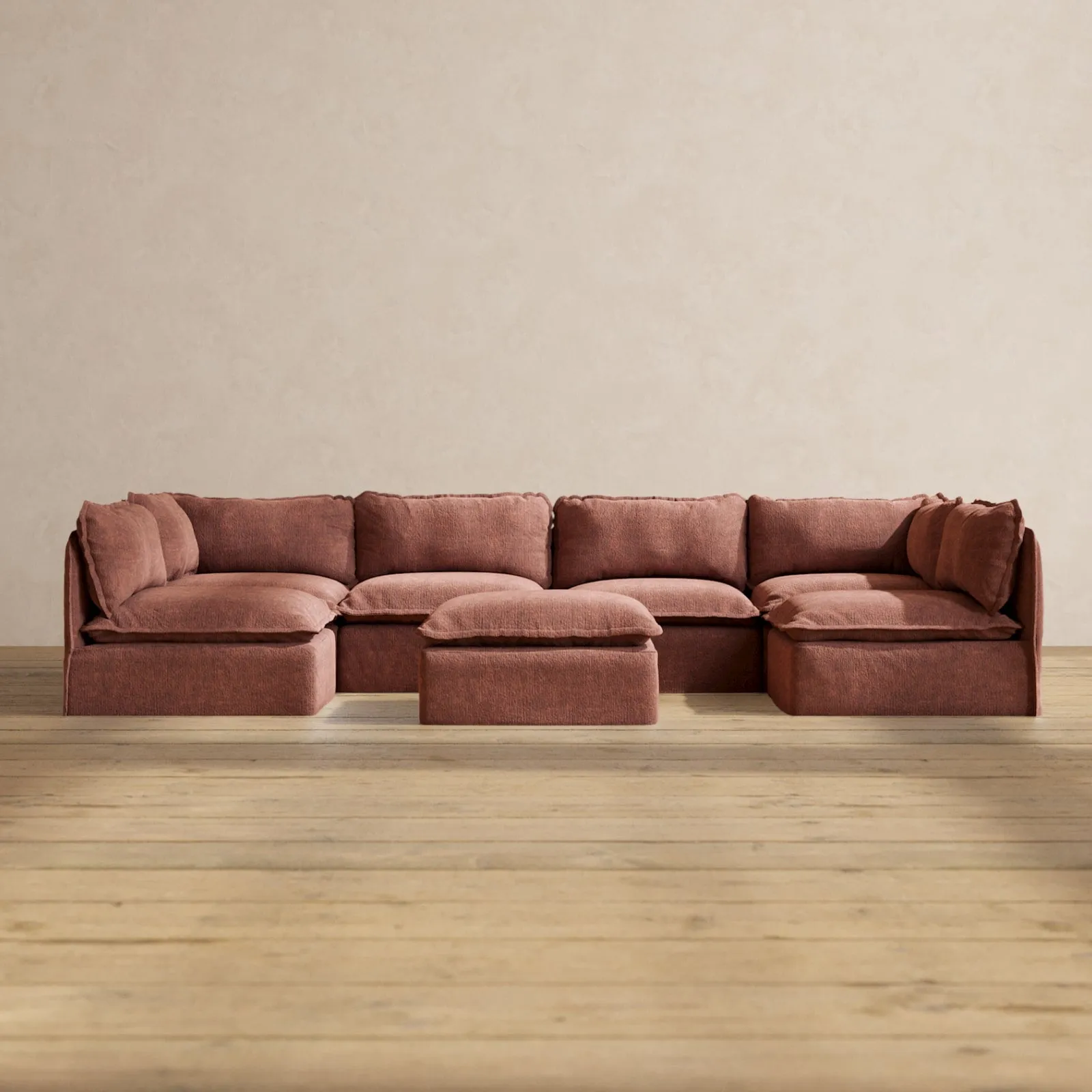 Slipcover Only - Modular Performance 6-Seater Open-Ends U-Sectional   Ottoman | Heirloom Velvet in Chestnut