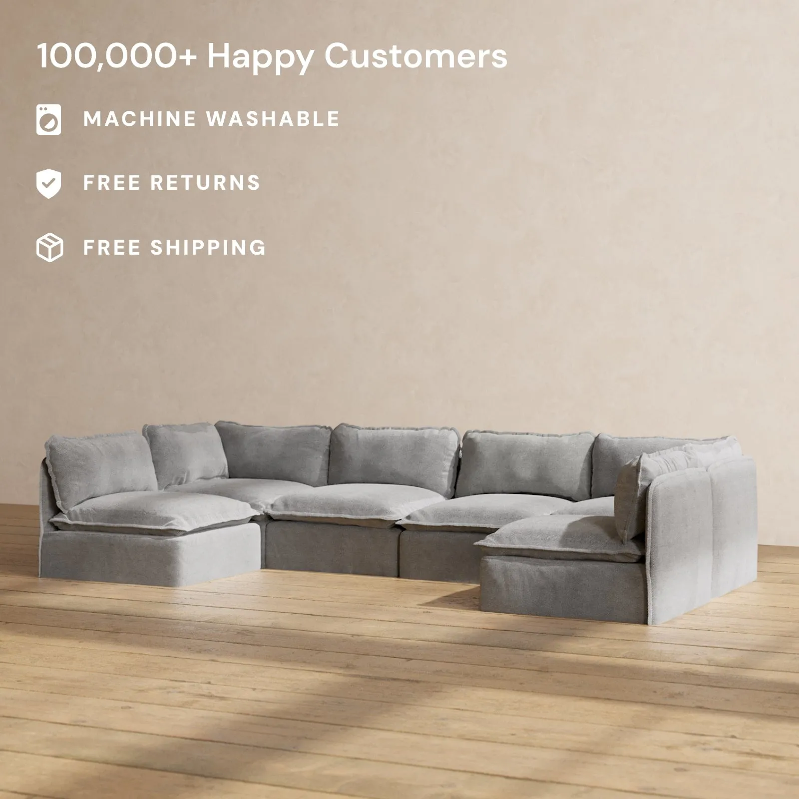 Slipcover Only - Modular Performance 6-Seater Open-Ends U-Sectional | Plush Weave in Ash