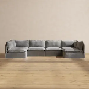 Slipcover Only - Modular Performance 6-Seater Open-Ends U-Sectional | Plush Weave in Ash