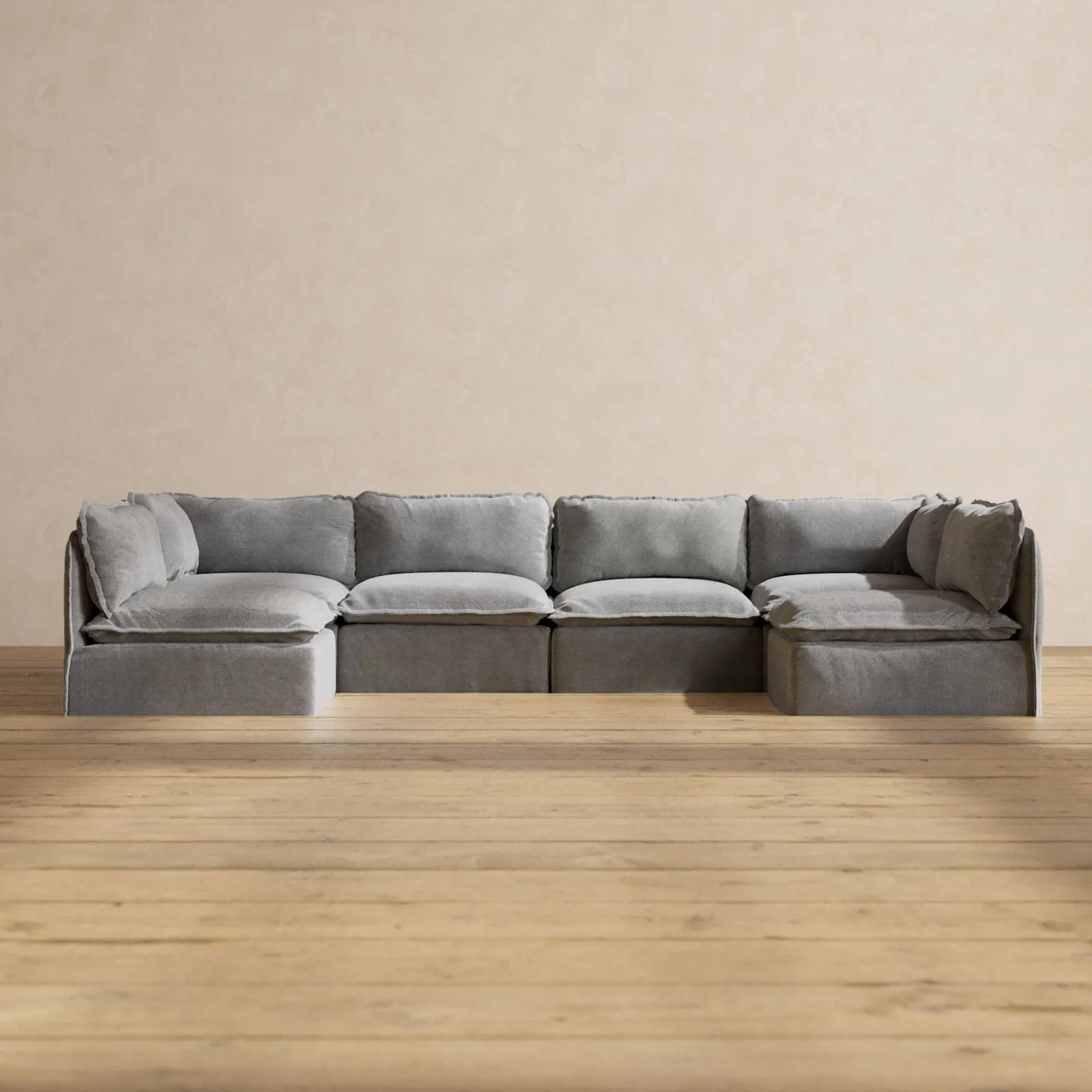 Slipcover Only - Modular Performance 6-Seater Open-Ends U-Sectional | Plush Weave in Ash
