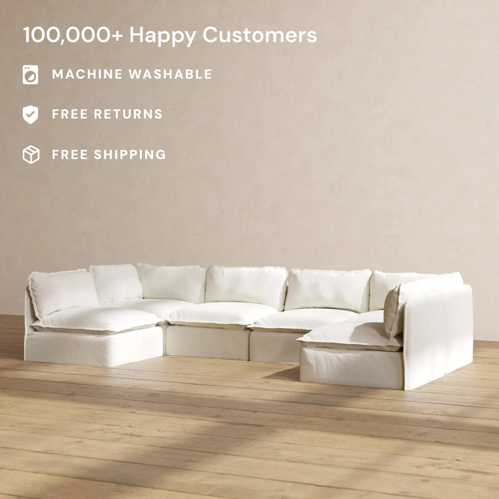 Slipcover Only - Modular Performance 6-Seater Open-Ends U-Sectional | Plush Weave in Eggshell