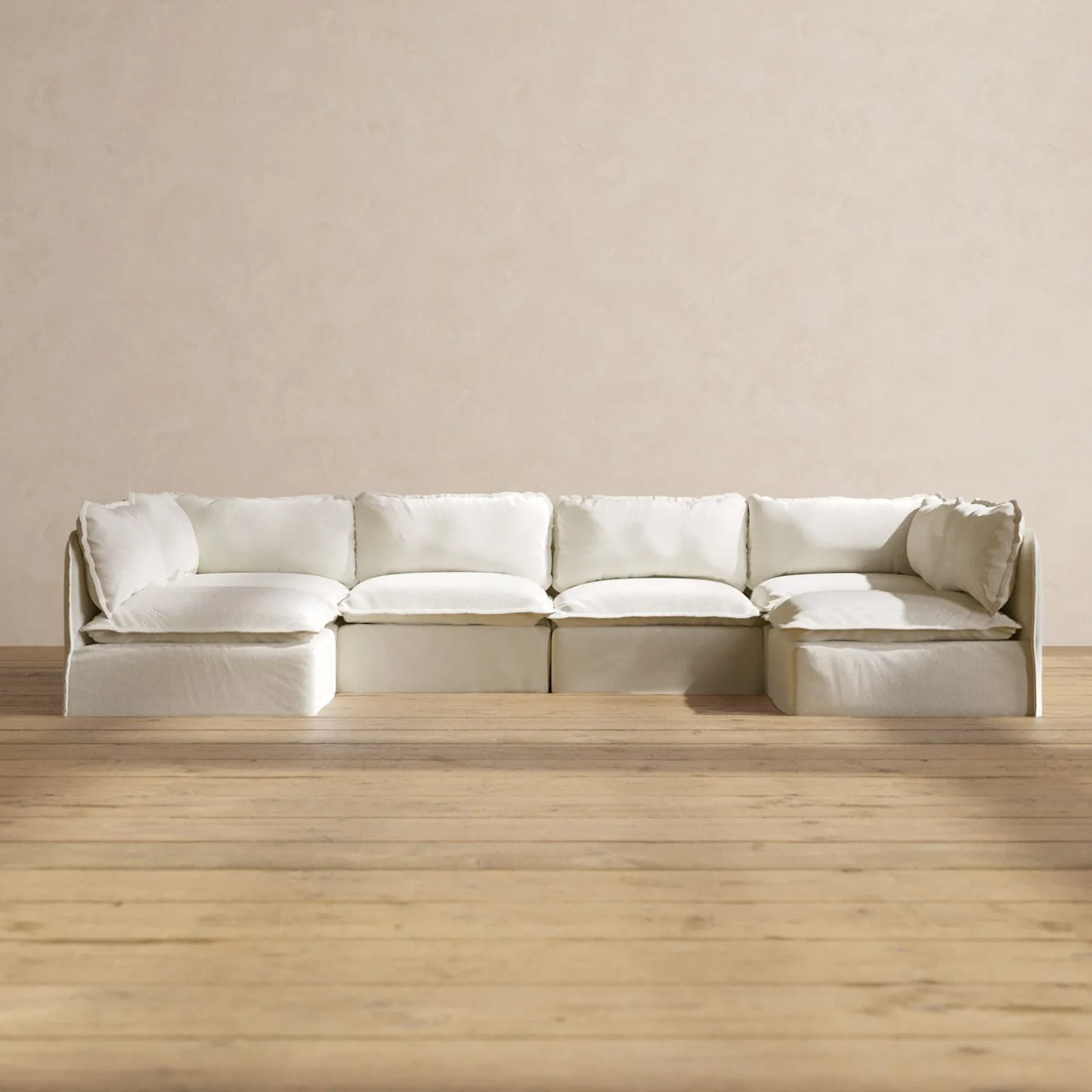 Slipcover Only - Modular Performance 6-Seater Open-Ends U-Sectional | Plush Weave in Eggshell