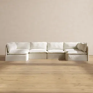 Slipcover Only - Modular Performance 6-Seater Open-Ends U-Sectional | Plush Weave in Eggshell