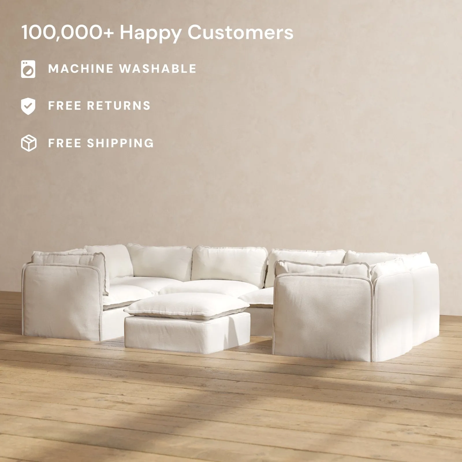 Slipcover Only - Modular Performance 6-Seater U-Sectional   Ottoman | Blended Weave in Flour