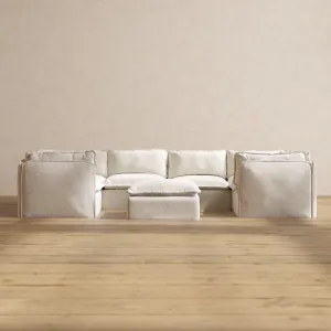 Slipcover Only - Modular Performance 6-Seater U-Sectional   Ottoman | Blended Weave in Flour
