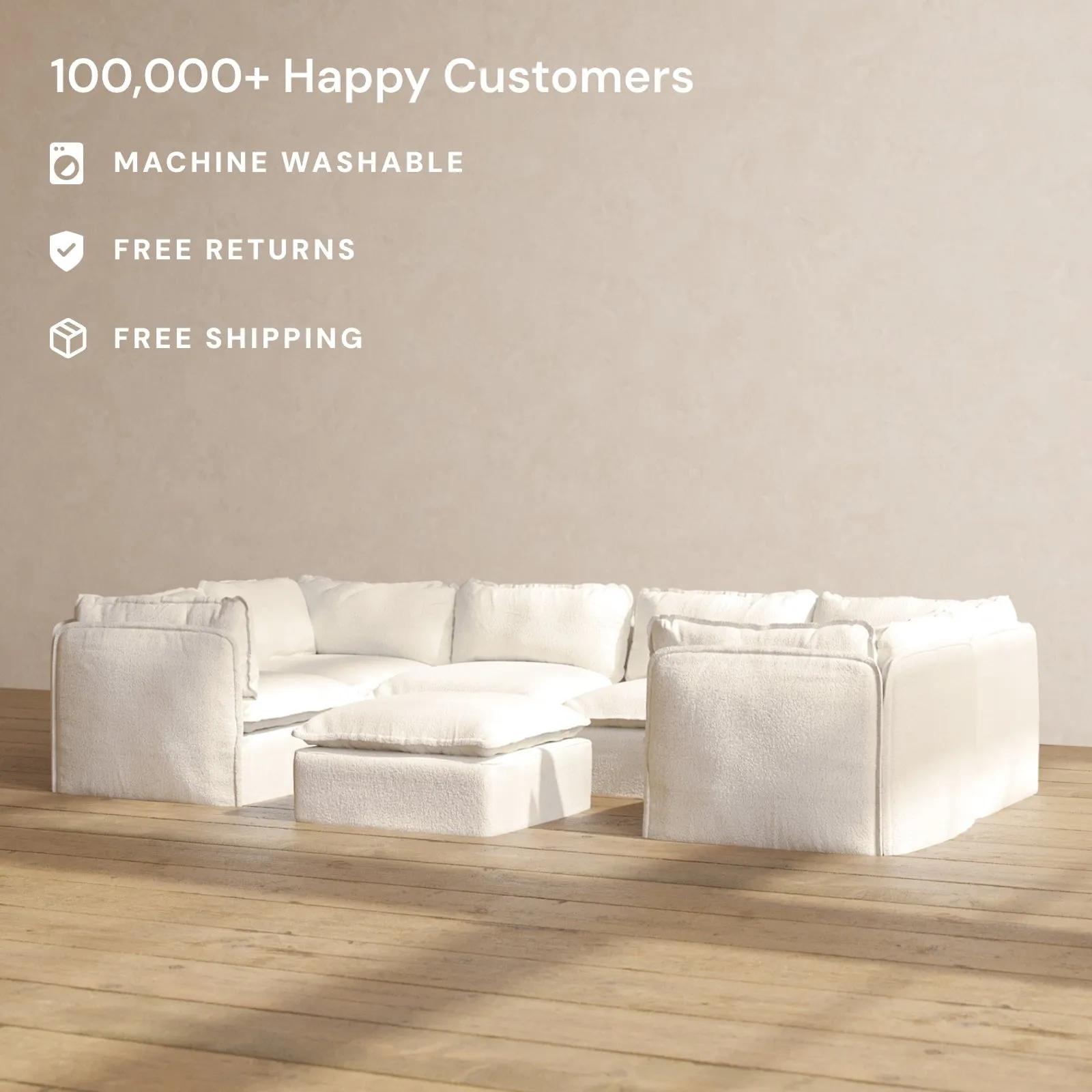 Slipcover Only - Modular Performance 6-Seater U-Sectional   Ottoman | Knit Boucle in Mousse