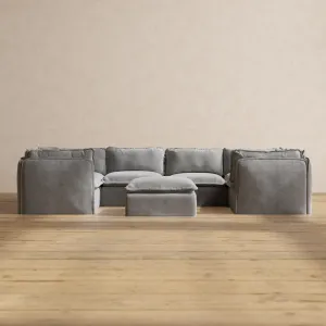 Slipcover Only - Modular Performance 6-Seater U-Sectional   Ottoman | Plush Weave in Ash