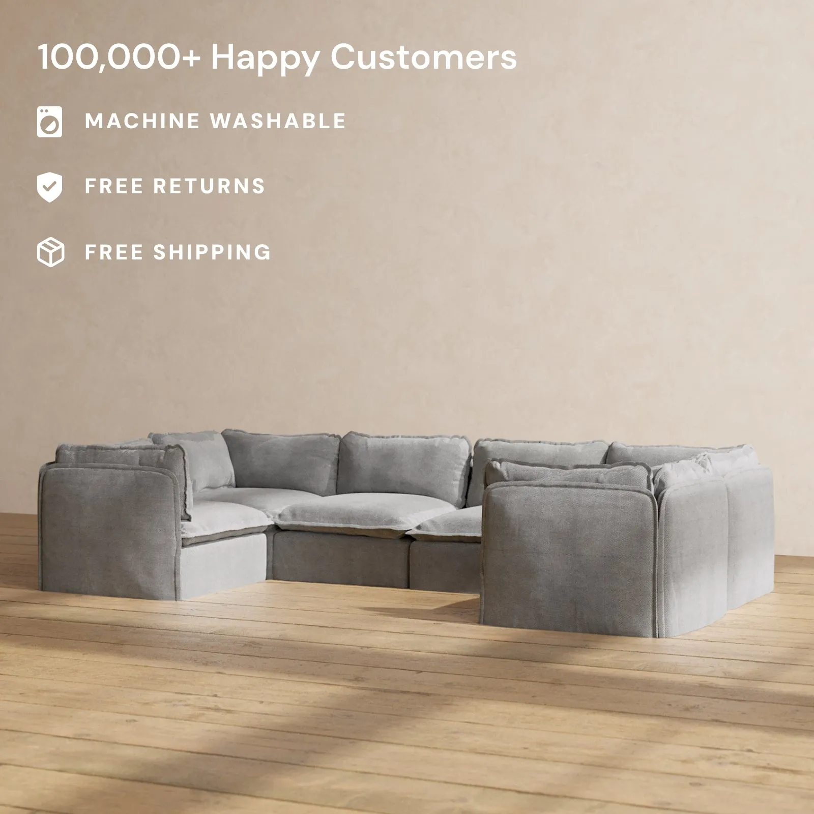 Slipcover Only - Modular Performance 6-Seater U-Sectional | Plush Weave in Ash