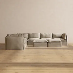 Slipcover Only - Modular Performance 7-Seater Corner Sectional   Bench Ottoman | Luxury Velvet in Dune