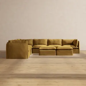 Slipcover Only - Modular Performance 7-Seater Corner Sectional   Bench Ottoman | Luxury Velvet in Toffee