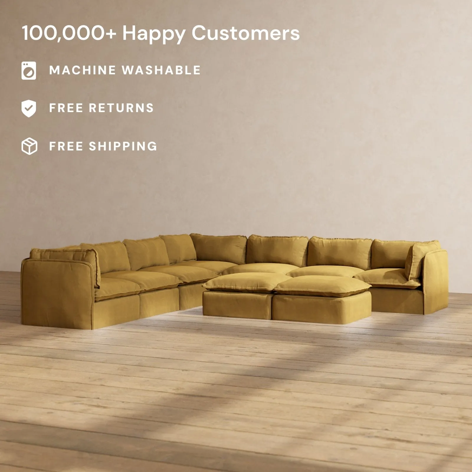 Slipcover Only - Modular Performance 7-Seater Corner Sectional   Bench Ottoman | Luxury Velvet in Toffee