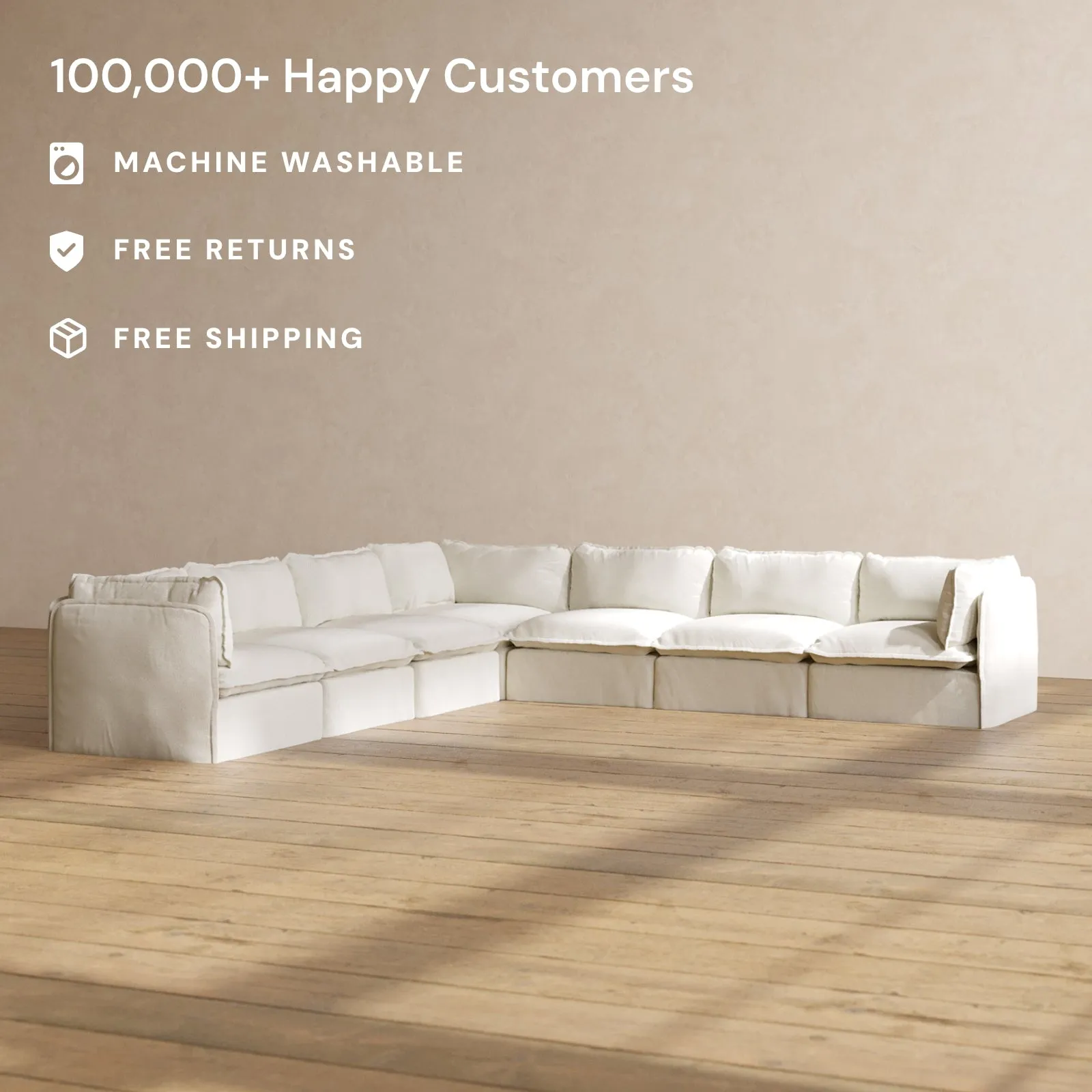 Slipcover Only - Modular Performance 7-Seater Corner Sectional | Plush Weave in Eggshell