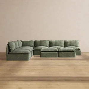 Slipcover Only - Modular Performance 7-Seater Open-Ends Corner Sectional   Bench Ottoman | Heirloom Velvet in Willow