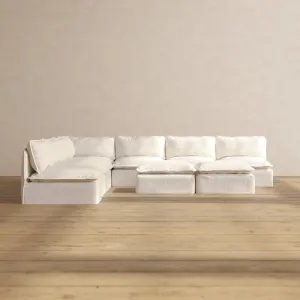 Slipcover Only - Modular Performance 7-Seater Open-Ends Corner Sectional   Bench Ottoman | Knit Boucle in Mousse