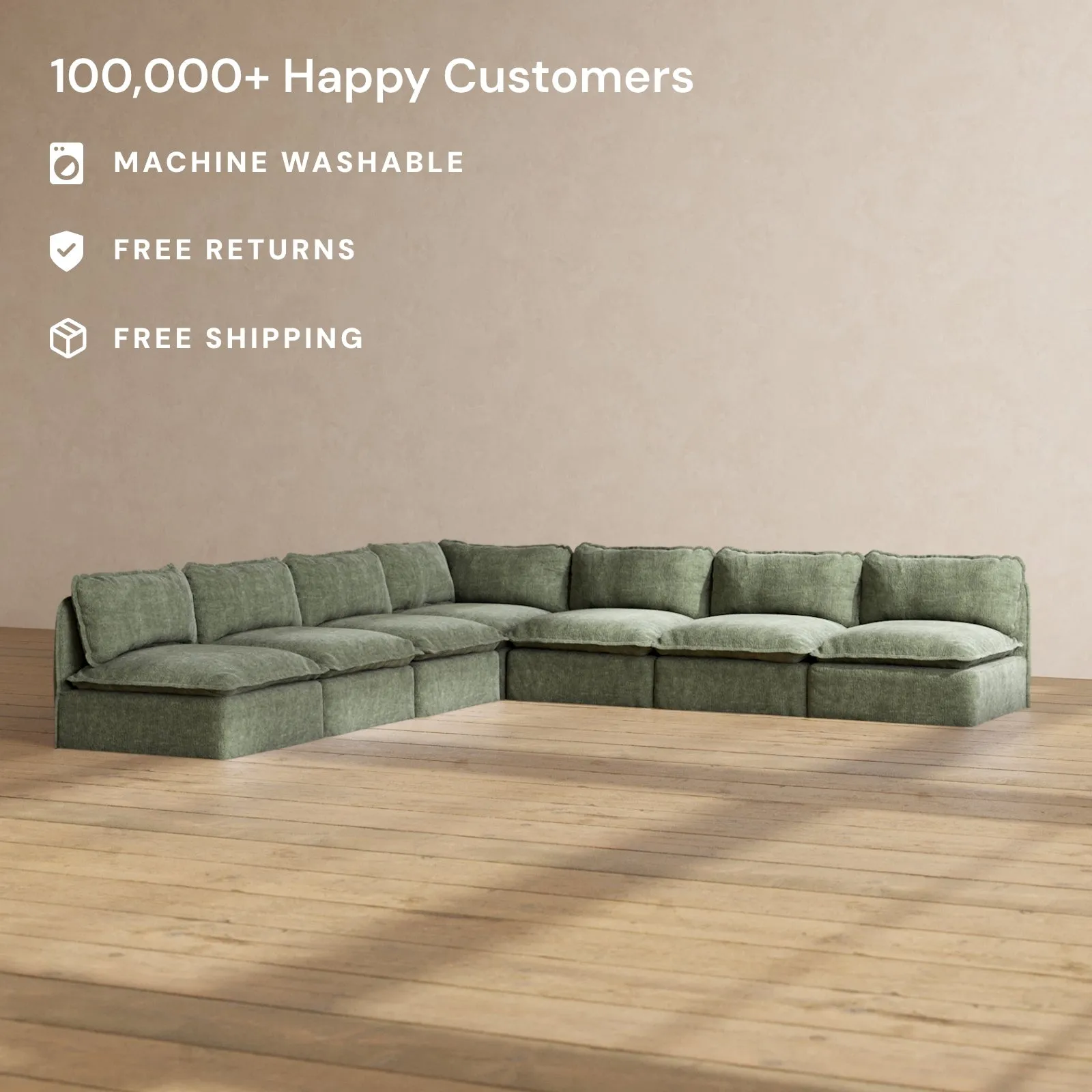 Slipcover Only - Modular Performance 7-Seater Open-Ends Corner Sectional | Heirloom Velvet in Willow