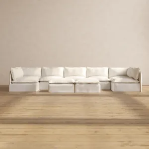 Slipcover Only - Modular Performance 7-Seater Open-Ends U-Sectional   Bench Ottoman | Knit Boucle in Mousse