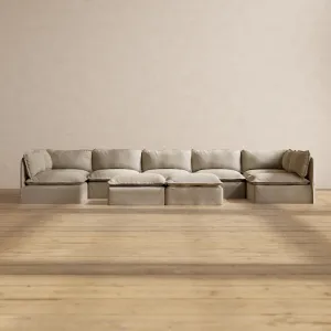 Slipcover Only - Modular Performance 7-Seater Open-Ends U-Sectional   Bench Ottoman | Luxury Velvet in Dune
