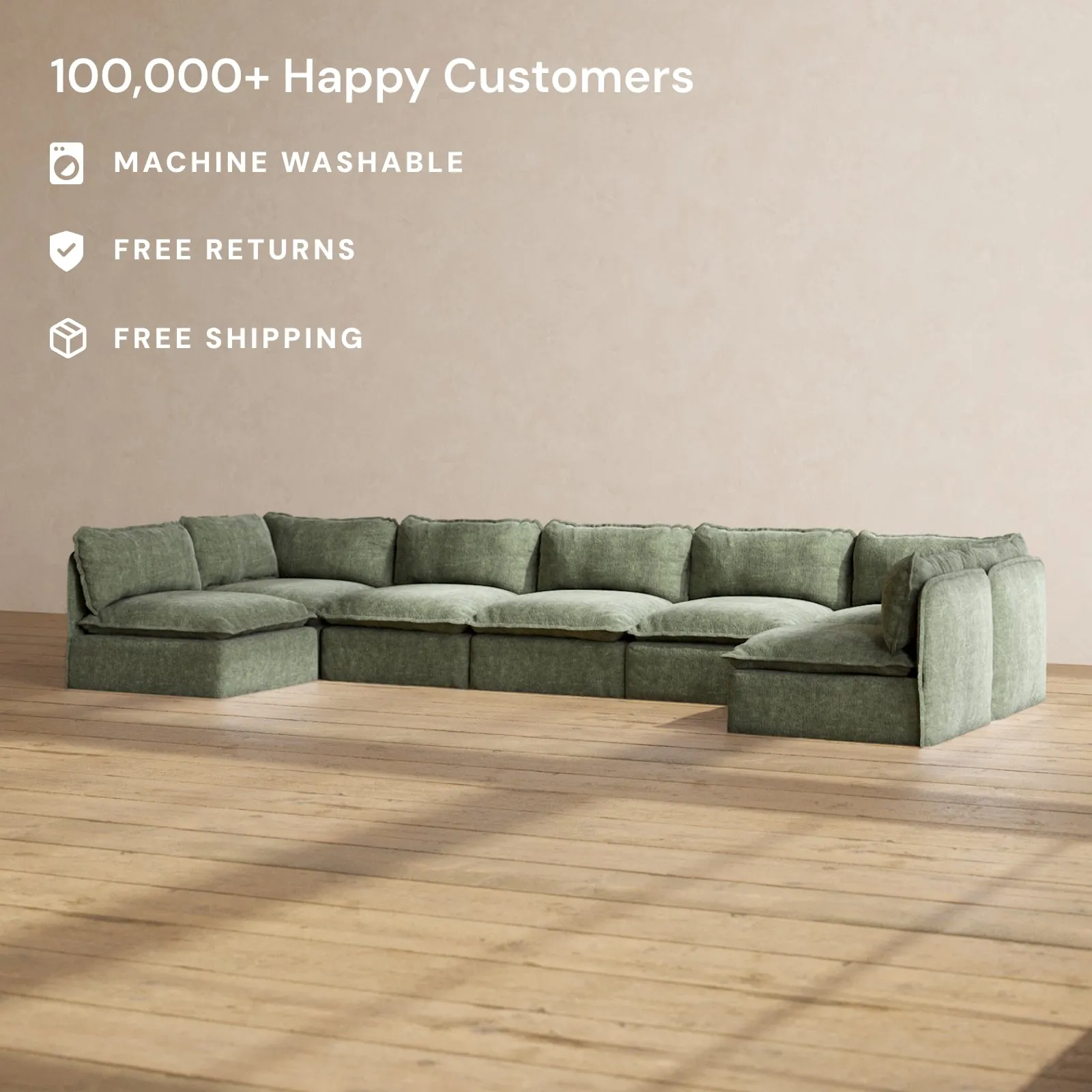 Slipcover Only - Modular Performance 7-Seater Open-Ends U-Sectional | Heirloom Velvet in Willow